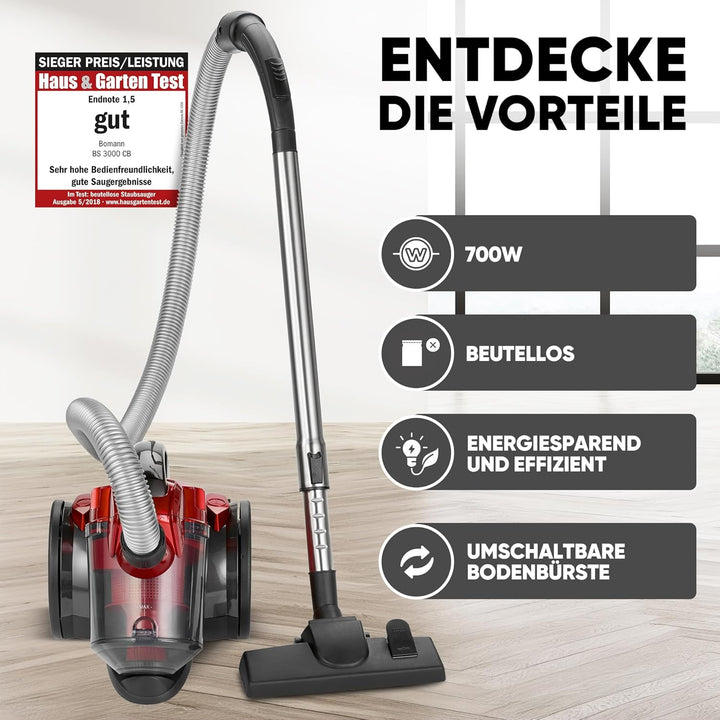 Bomann BS 3000 CB Eco-Cyclon Twin-Spin Bodenstaubsauger, EEK A, beutellose Filtertechnik, Hoch-Effiz