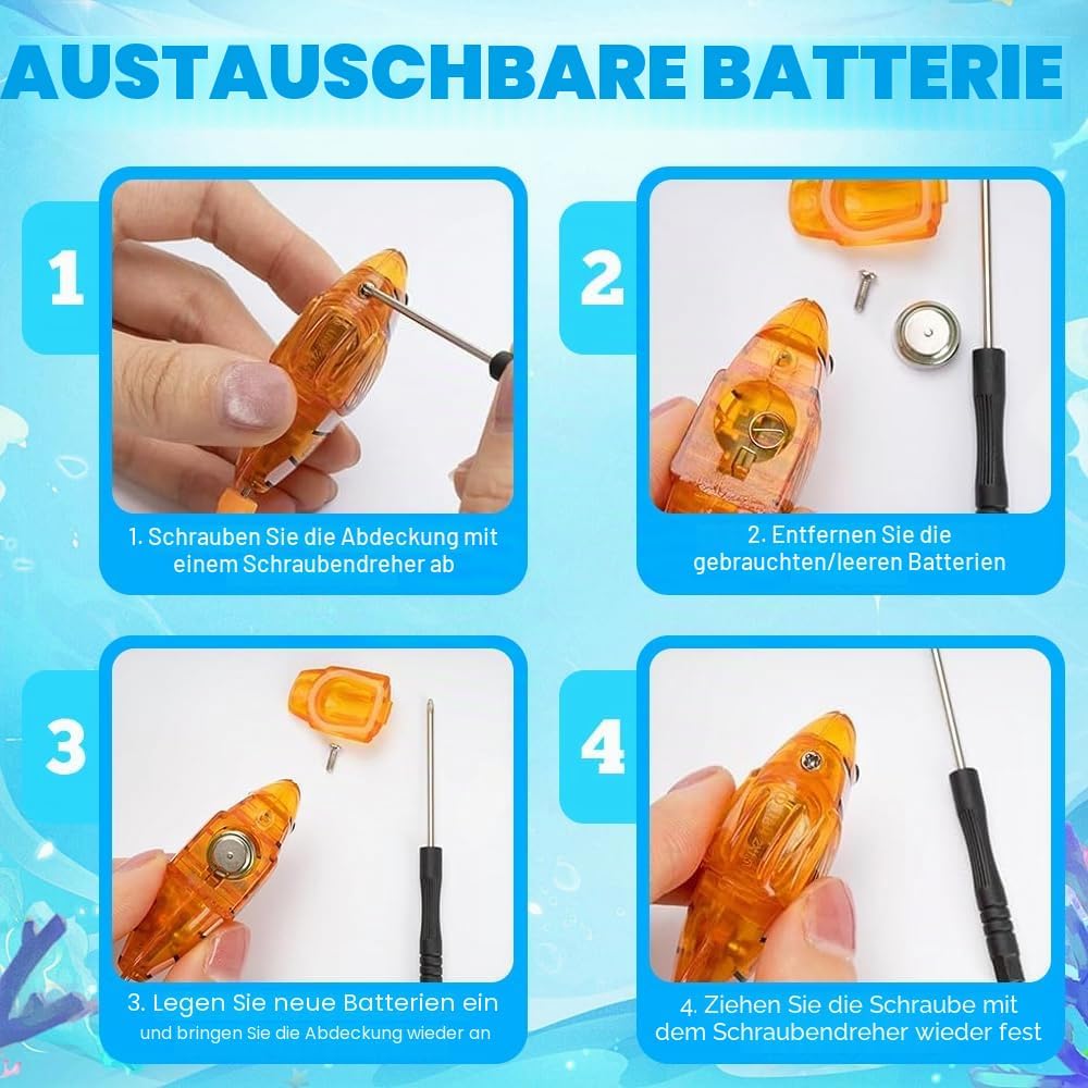 4PCS Robo Fisch Katze Spielzeug, Elektronischer HaustierFisch, Roboter Fischs mit Leuchtende, Batter