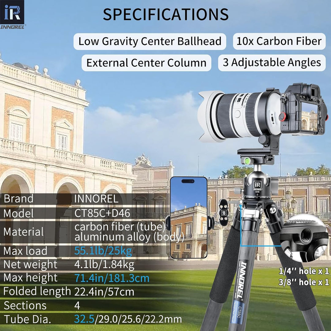 Kohlefaser-Stativ-INNOREL CT85C Professionelles tragbares Stativ für DSLR-Kamera Schwerlastständer 3