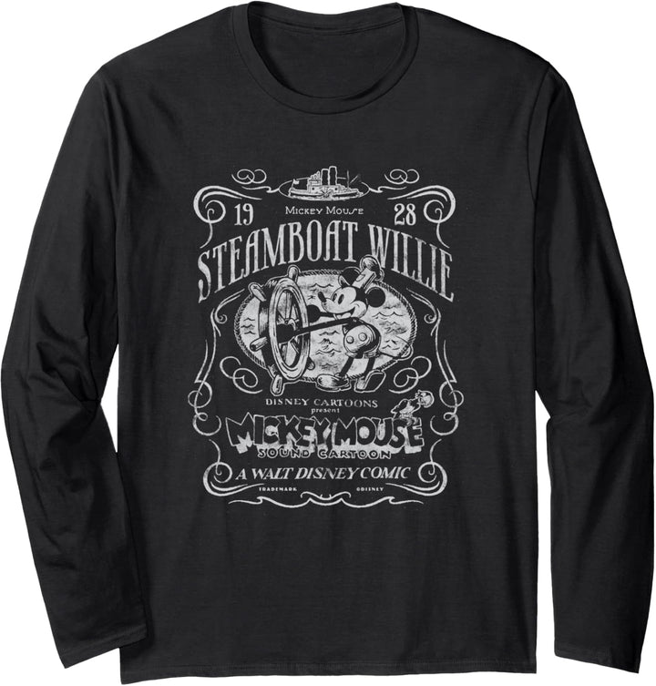Disney 100 Mickey Mouse Steamboat Willie Poster Homage D100 Langarmshirt