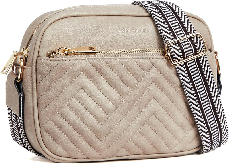 BOSTANTEN Damen Handy Umhängetasche, Crossbody Bag mit verstellbarem Breiter Gurt, PU Leder Gesteppt