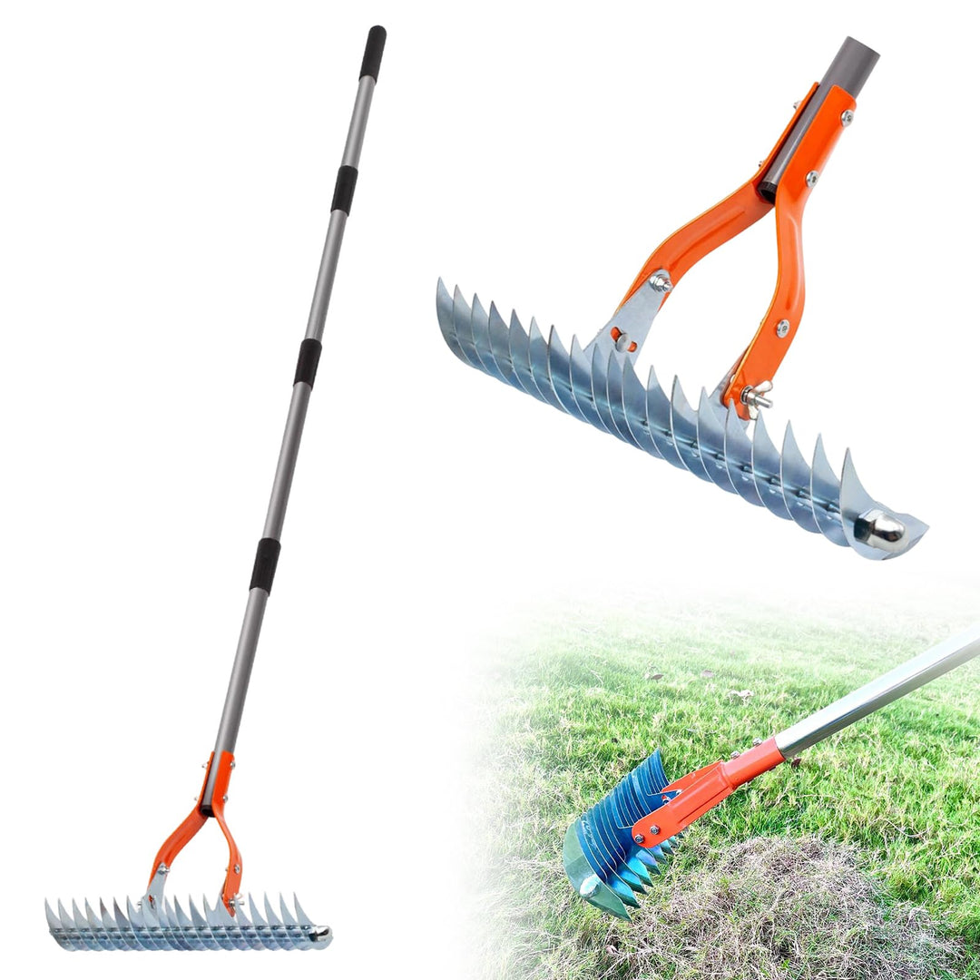 Vertikutierer Hand, Vertikutierer Rechen mit Stiel, 178 cm Abnehmbarer & Verstellbarer Gartenrechen,