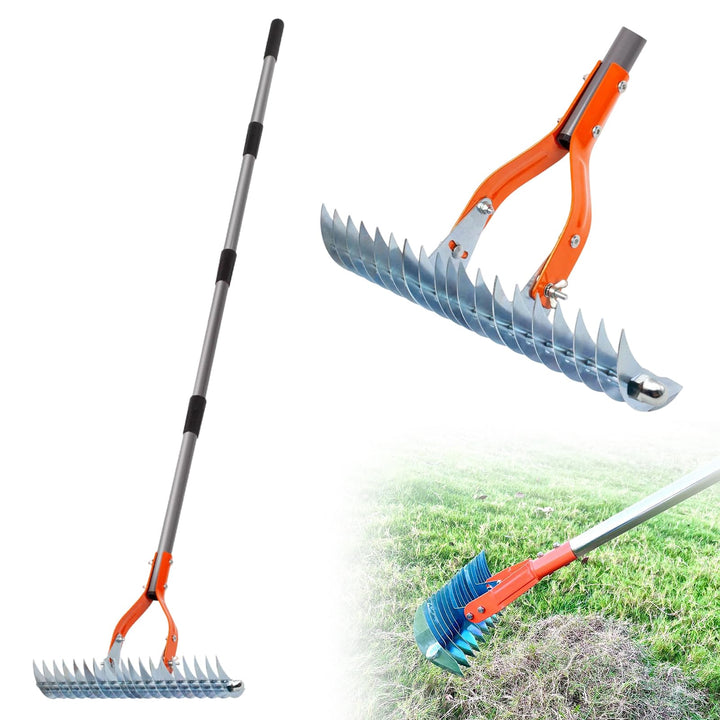Vertikutierer Hand, Vertikutierer Rechen mit Stiel, 178 cm Abnehmbarer & Verstellbarer Gartenrechen,