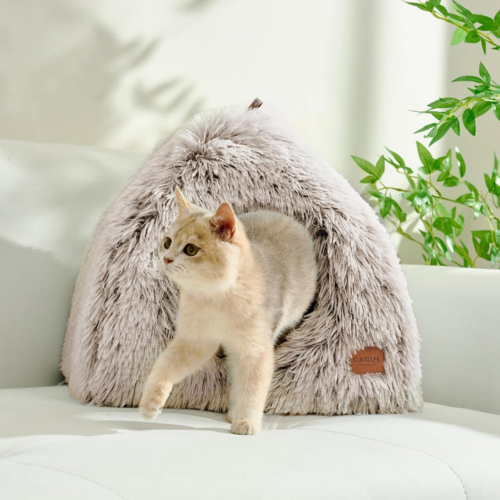 CATISM Katzenhöhle Katzenbett Katzenhaus Kuschelhöhle 45x45cm, 2 in 1 Faltbar Waschbar Bequemer Katz