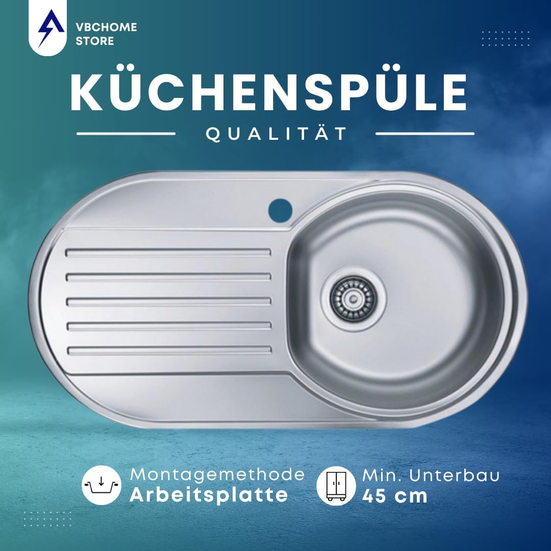 VBChome: Einbauspüle mit Hahnloch 832x437 mm Camping Küchenspüle - Leinenstruktur Alveus Form 30 Spü