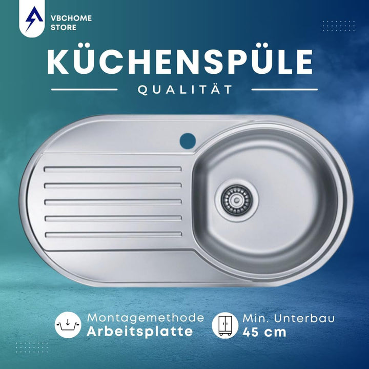 VBChome: Einbauspüle mit Hahnloch 832x437 mm Camping Küchenspüle - Leinenstruktur Alveus Form 30 Spü