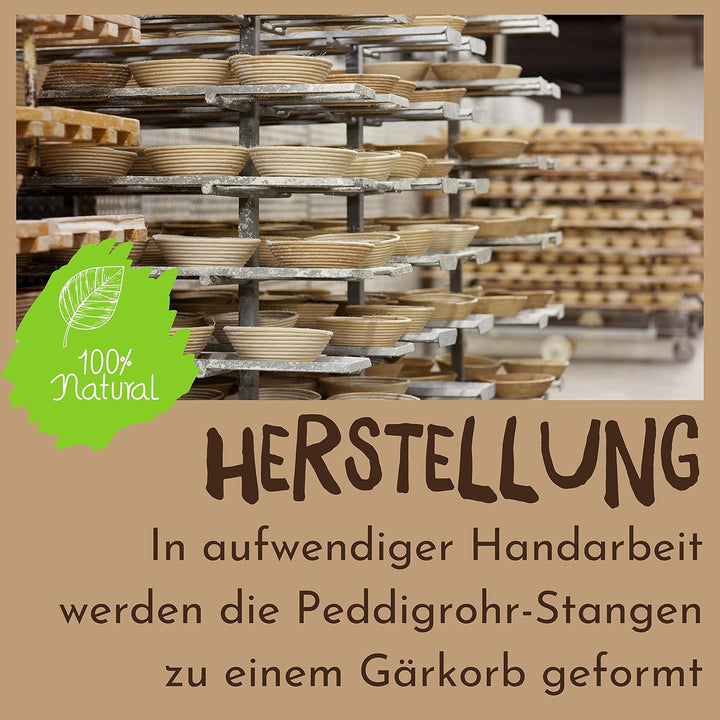 Gärkorb 2er Set + Teigschaber, 2 Gärkörbe für Brot und Brotteig - Peddigrohr (oval, 28 und 35 cm) mi