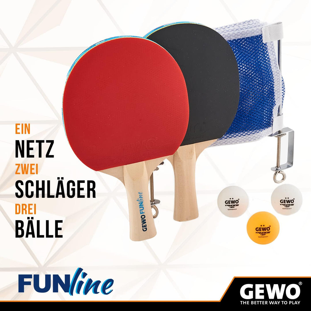 GEWO Fun Tischtennisschläger & Sets – Einzel- oder Komplettsets mit 1 – 4 Tischtennis Schläger, Bäll