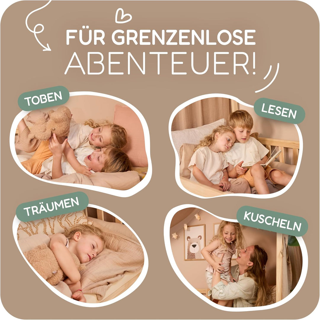 Hausbett Himmel – Aus weichem Musselin in 7 Farben – 100% Bio-Baumwolle – Traumhafte Hausbett Deko &amp;