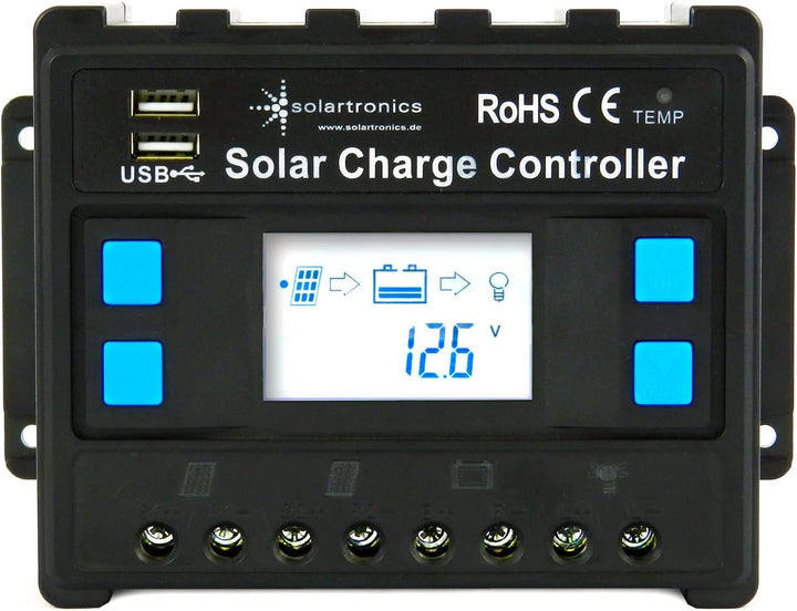 SOLARTRONICS Inselanlage Komplettset: 2x 100W monokristalline Solarmodul + 20A Laderegler + PV Kabel