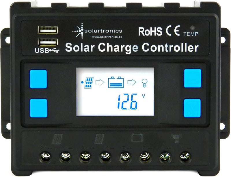 solartronics Laderegler 12V/24V blau 20A 30A 40A 50A 60A Photovoltaik Solarladeregler Solar PV (50A)