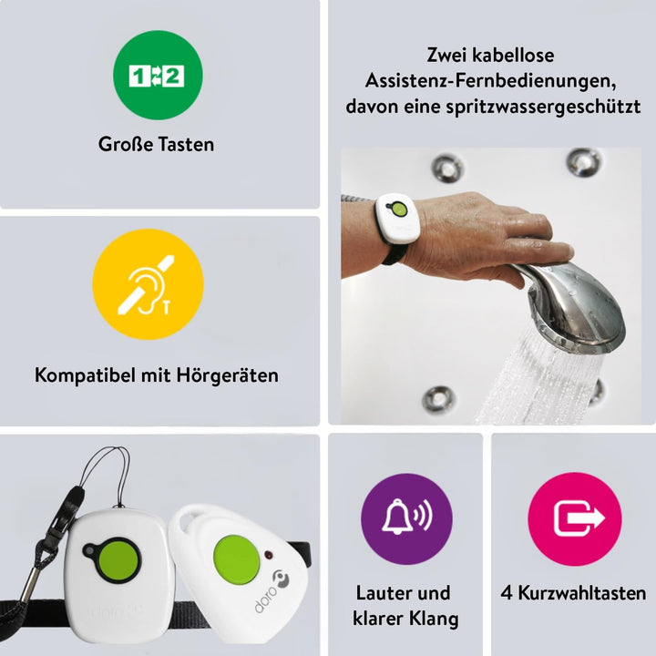 Doro 4209 Secure 347 Schnurgebundenes Grosstastentelefon mit 4 Direktwahl-Fototasten inkl. 2 mobilen