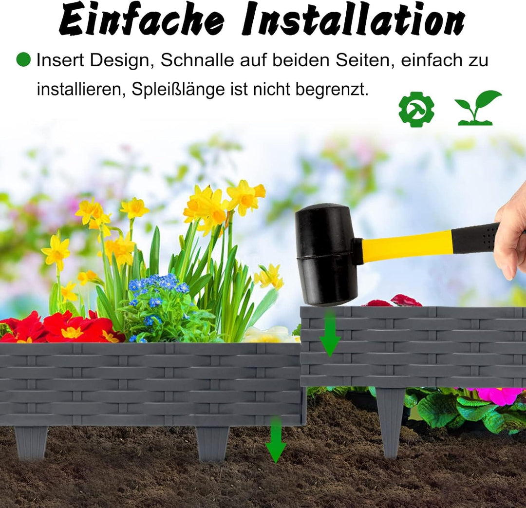 YUENFONG 5m Beeteinfassung Rasenkante Biegbarer Beetumrandungen Kunststoff Rasenkanten, Rattan-Optik