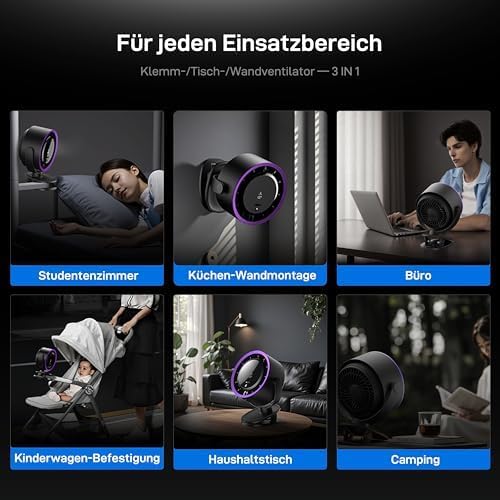 Clip Ventilator Leise mit 100 Geschwindigkeiten & Digitaldisplay, Tragbarer USB Tischventilator mit