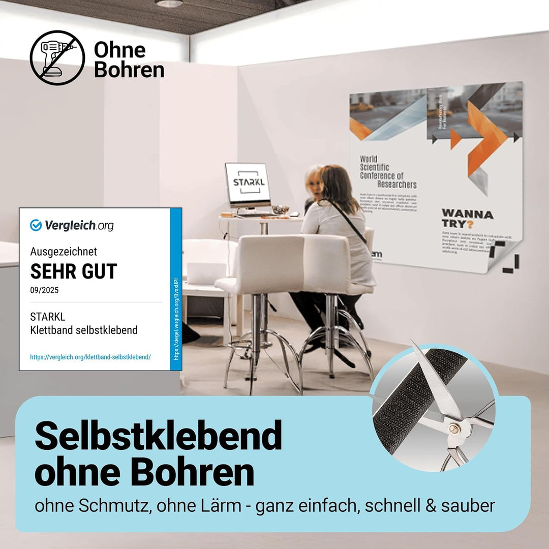 STARKL® Premium Klettband selbstklebend Extra Stark (Schwarz) I 25m x 20mm Klettverschluss selbstkle