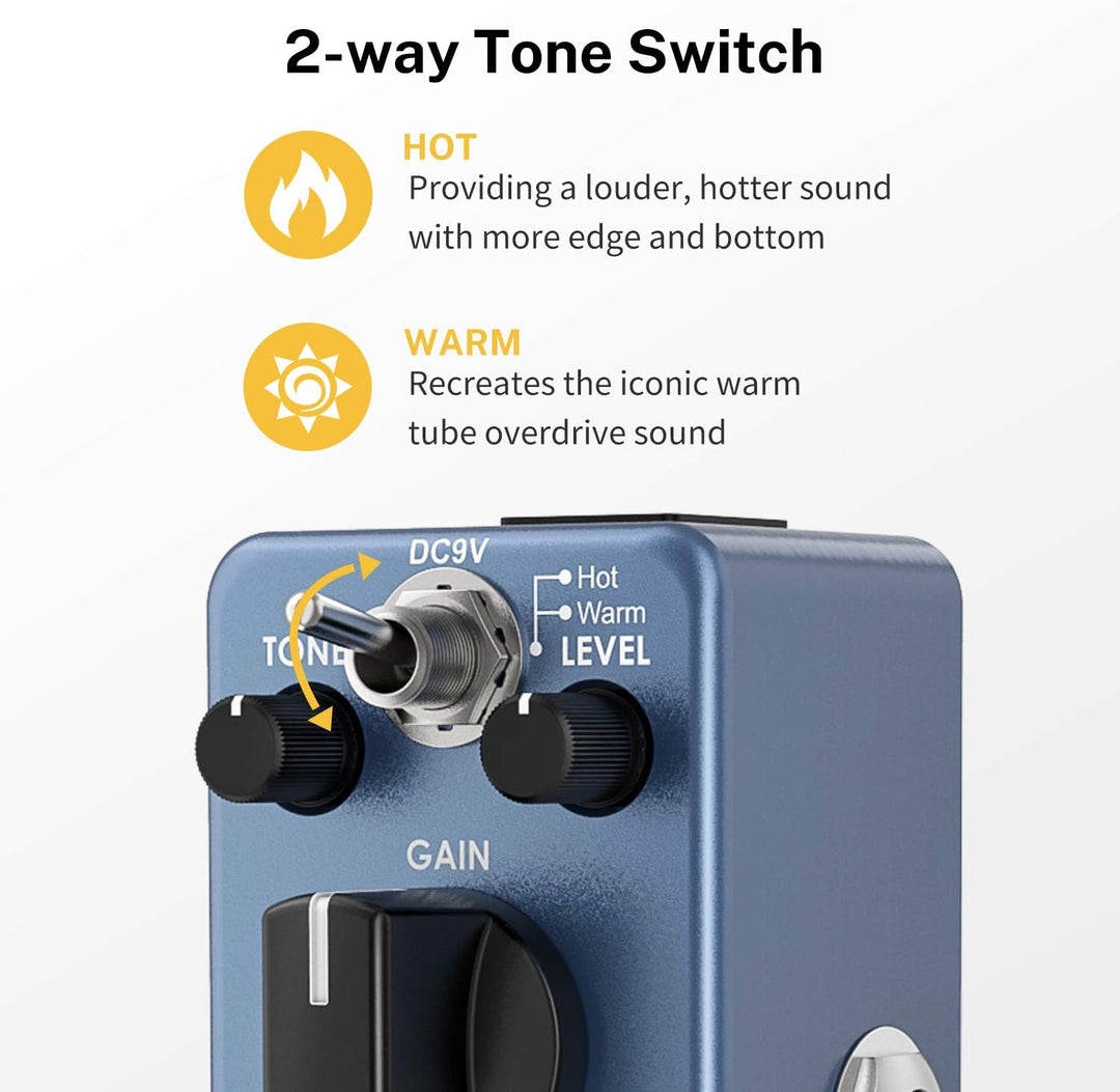 Donner Overdrive Gitarrenpedal, Blues Drive Vintage Overdrive Effekt Warm/Hot Modes True Bypass, Blu