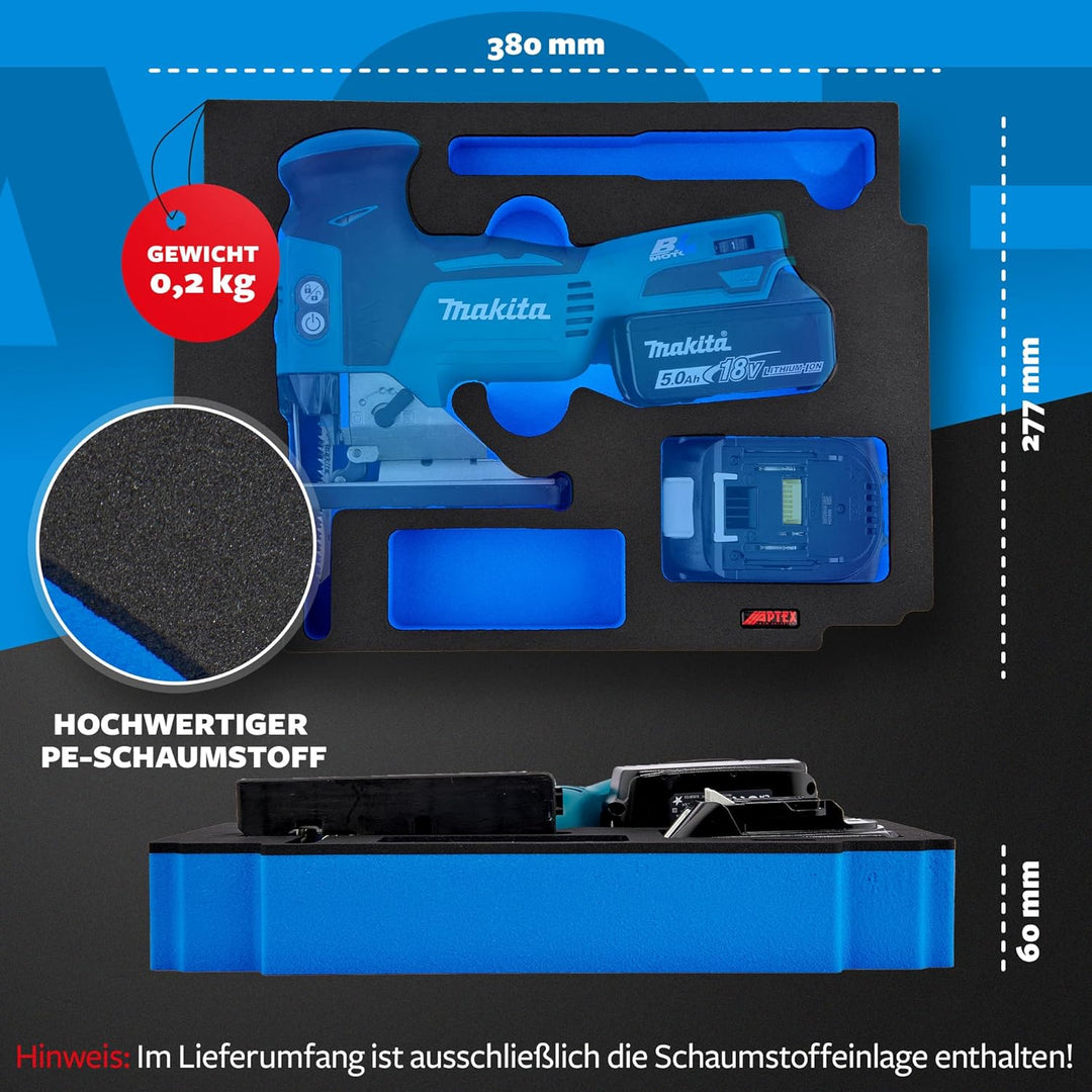 𝖠𝖯𝖳𝖤𝖷 Schaumeinlage passend für Makita Akku-Pendelhubstichsäge DJV 181 für MakPac Gr. 2-3