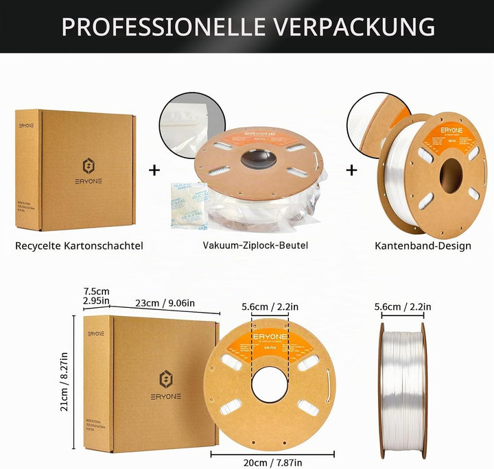 ERYONE Silk PLA Filament 1.75 mm, PLA Filament für 3D-Drucker, 0,03 mm, 1 kg/Spule, Weiss Silk PLA-W