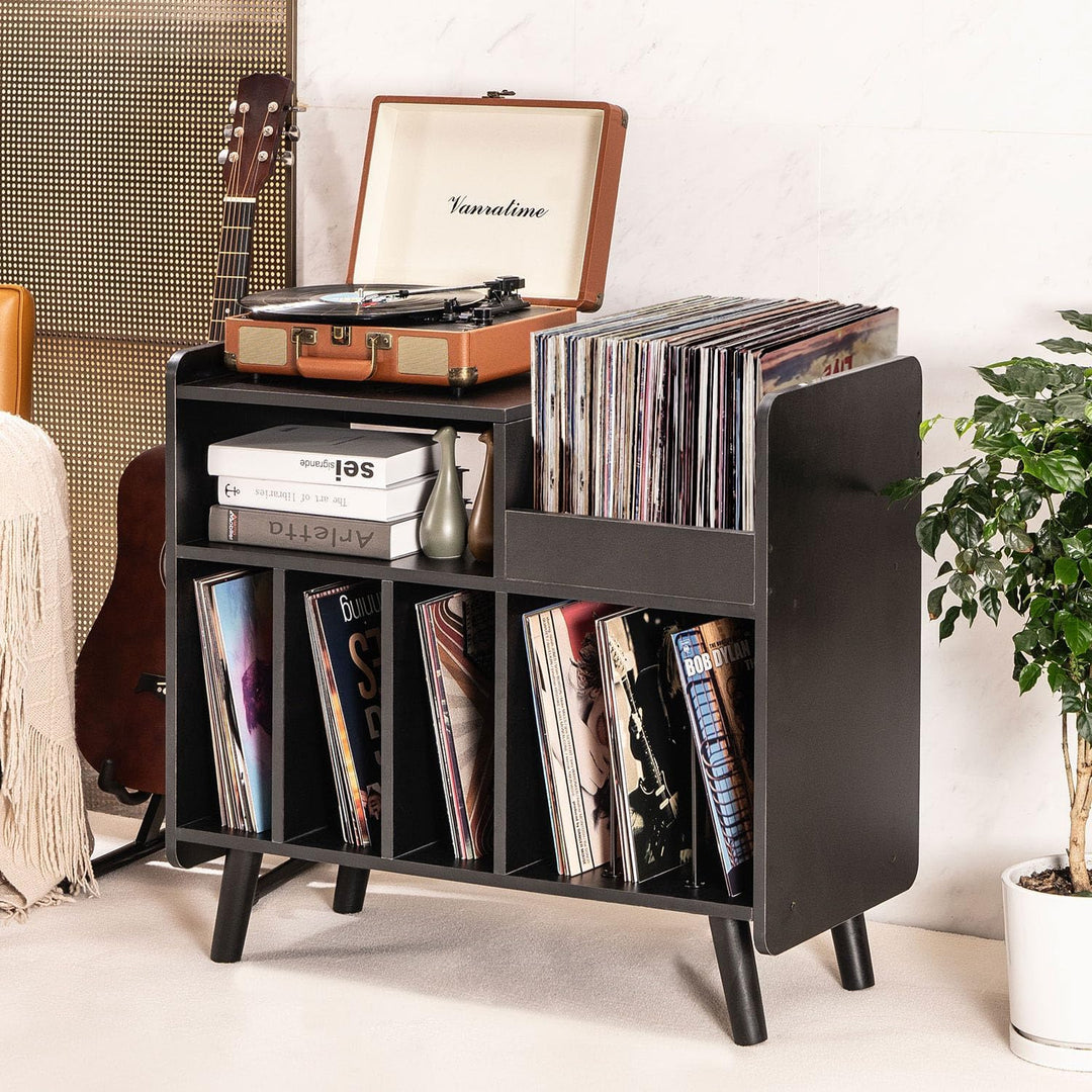 Plattenspielertisch, Plattenspielerständer aus der Mitte des Jahrhunderts mit Vinylaufbewahrung für