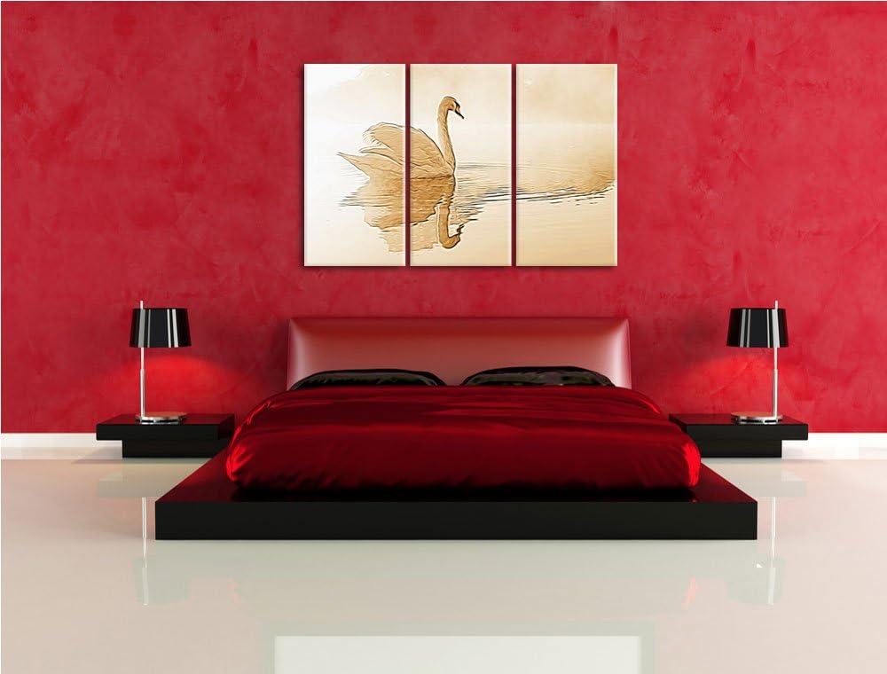 Weisser Schwan im Morgennebel Spezial 3-Teiler Leinwandbild 120x80 Bild auf Leinwand, XXL riesige Bi