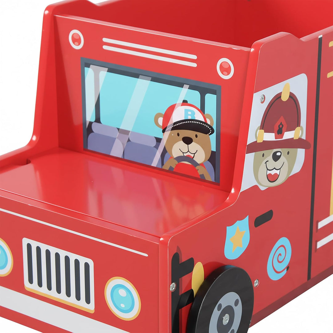 Relaxdays Spielzeugkiste Feuerwehr, Kinderzimmer, HBT: 34 x 60 x 32 cm, Spielzeugbox mit Stauraum &