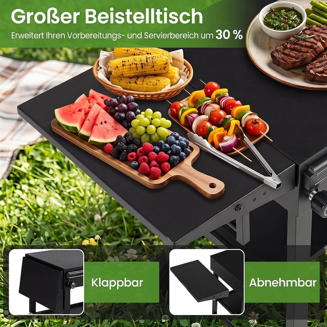 COSTWAY Grillwagen Outdoor, Grilltisch klappbar, Pizzatisch mit Seitentisch