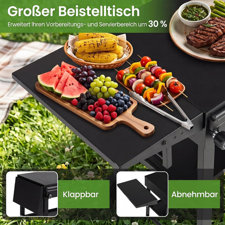 COSTWAY Grillwagen Outdoor, Grilltisch klappbar, Pizzatisch mit Seitentisch
