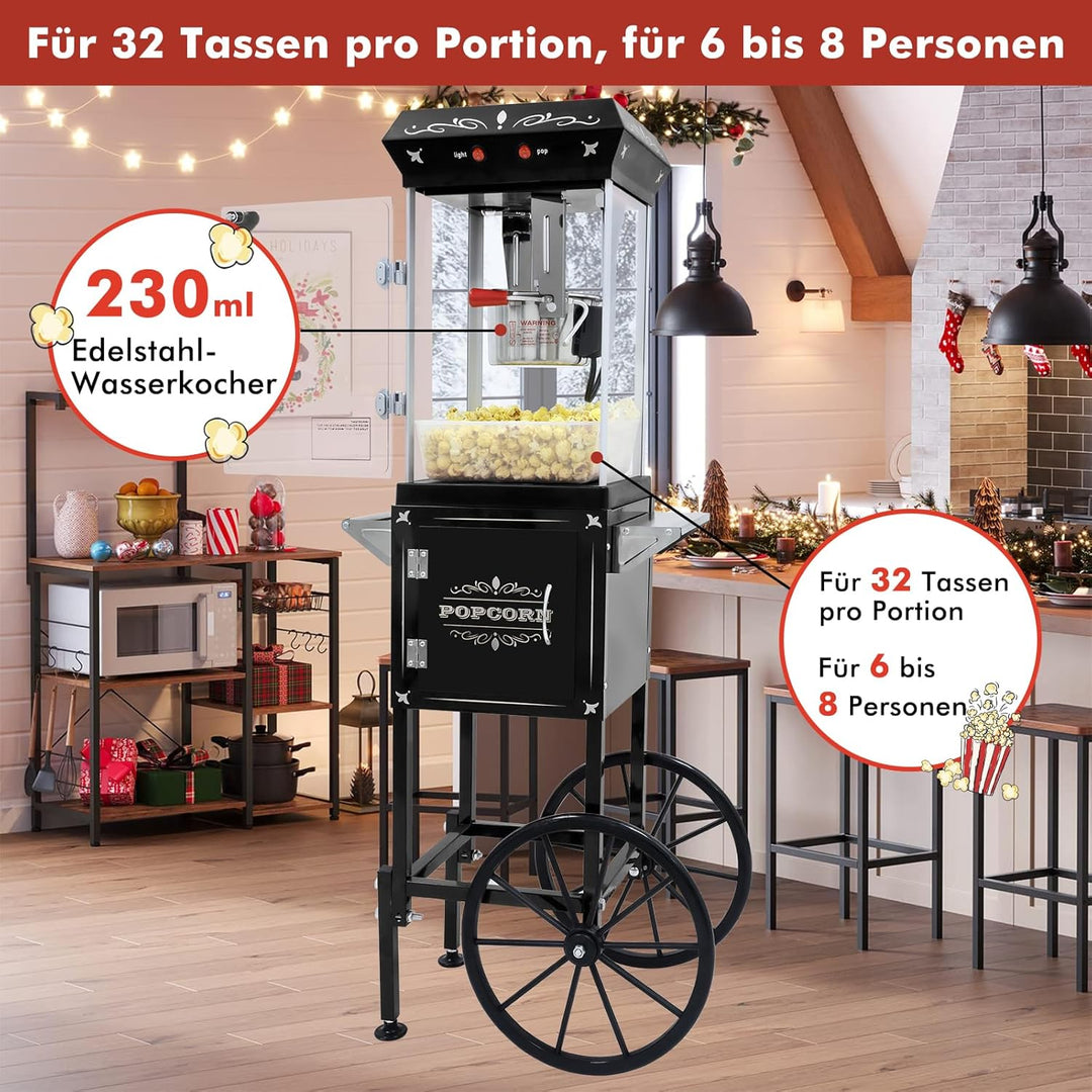Popcornmaschine mit Wagen 8 OZ Kessel Popcornmaschine Gross,Entnehmbarer Topf Popcornmaker Retro Pop