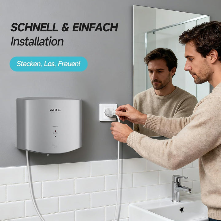 AIKE Händetrockner 10 Sekunden Trocknen Energiesparend Kommerziell Elektrischer Händetrockner Automa