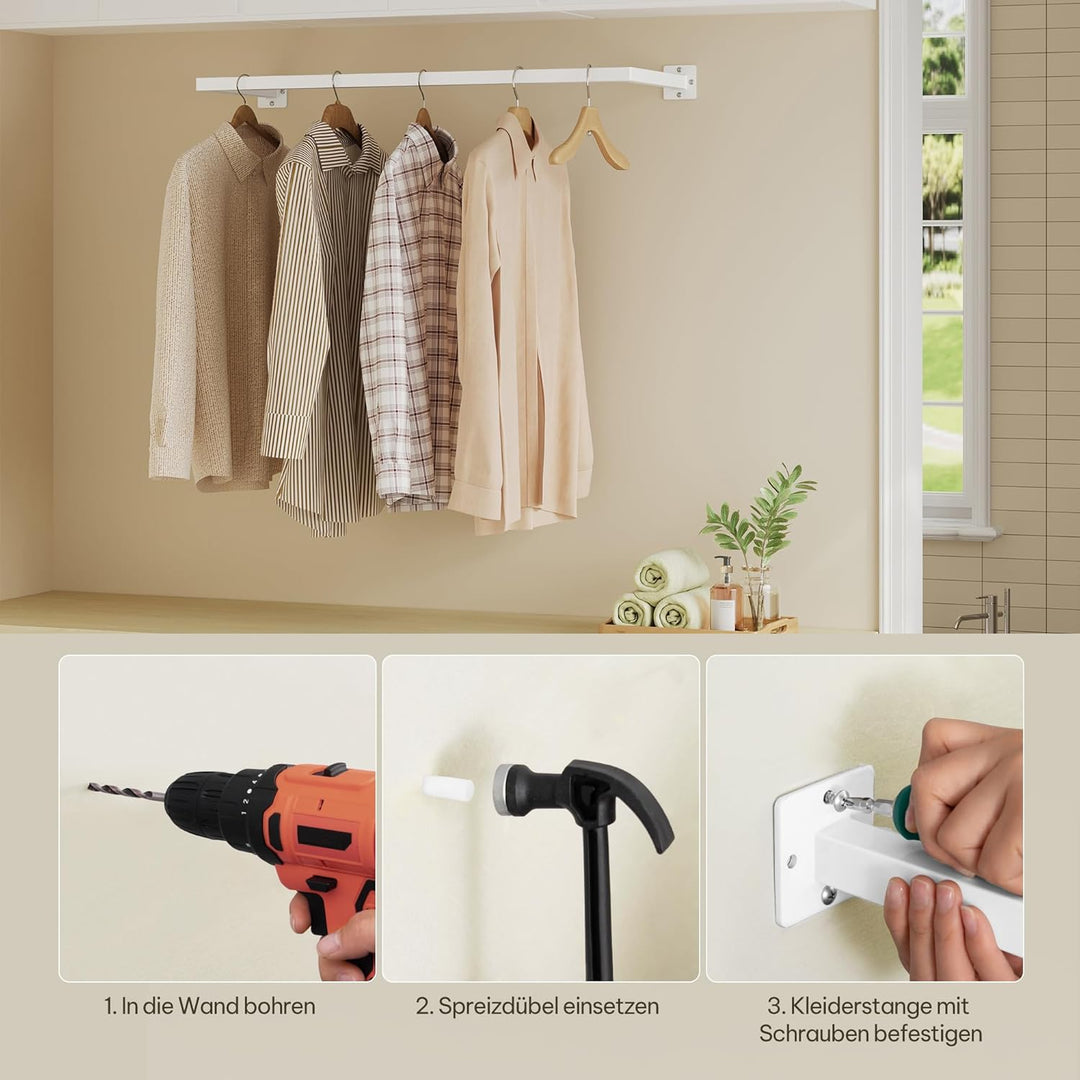 eSituro Kleiderstange Wandmontage, Garderobe Rohr industrial, für Flur Küche Wohnzimmer Badezimmer,