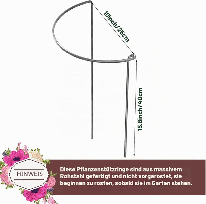 KAZITOO 8 Stück 40cm rostige Pflanze Stützpfeile, natürliche Rost Halbrunde Blume Unterstützung mit
