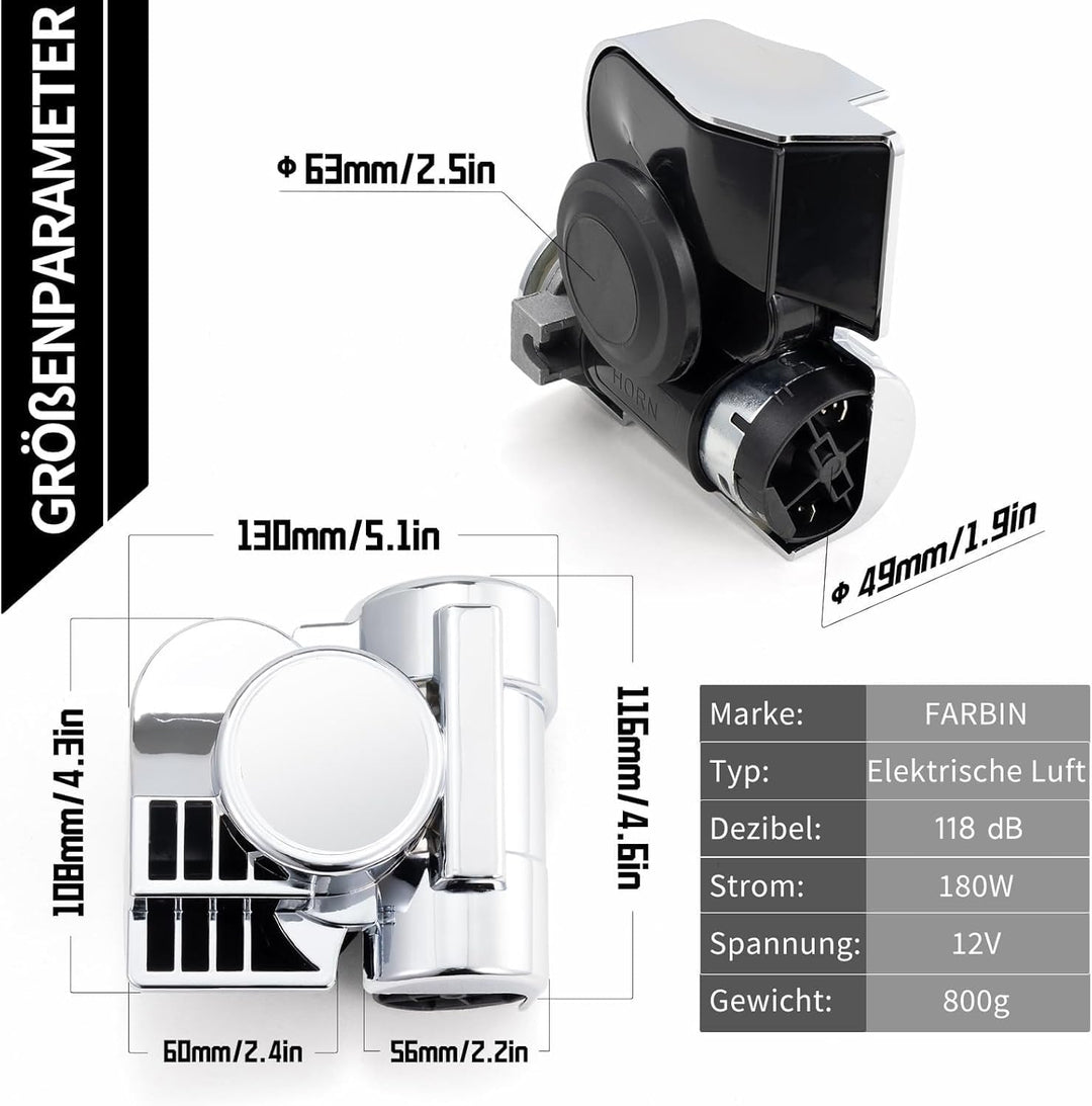 FARBIN 12V Lufthorn Auto Horn Kit Air Horn Laute Luft Hupe Druckluft Hupe Kit für Motorrad LKW Auto