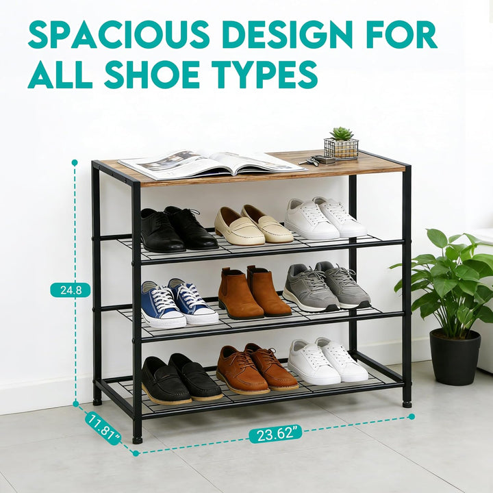 Schuhregal, Schuhregal 4 Ebenen mit Sitzgelegenheit, Metall-Schuhablage für Kleiderschrank, Flur, Ei