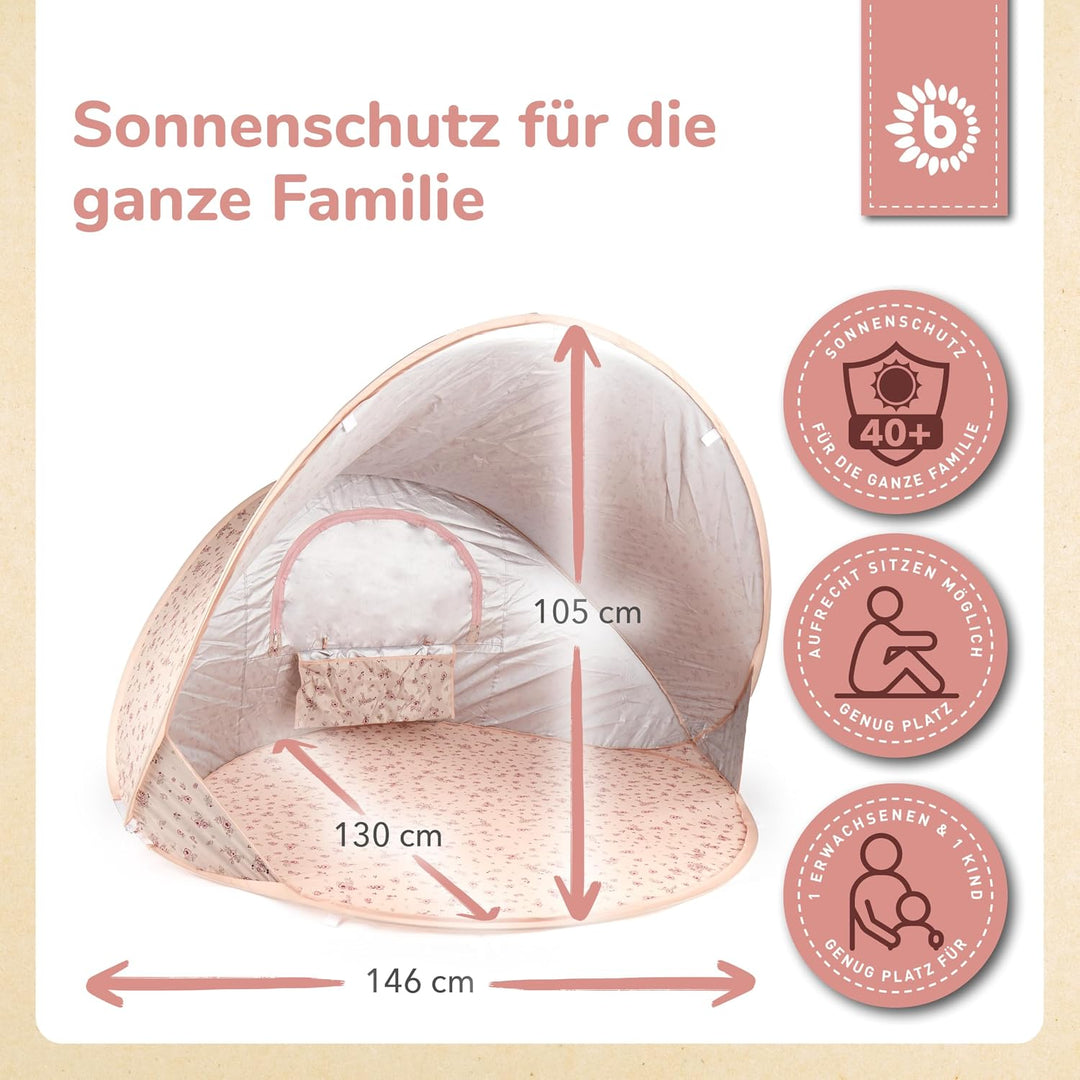 Bieco Ella Pop-up Strandmuschel Dreamy Flowers | UV-Schutz 40+ | Strandmuschel Pop Up Baby Zubehör S