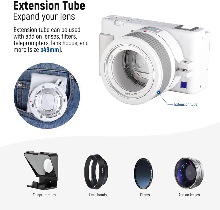 NEEWER Weitwinkelobjektiv kompatibel mit Sony ZV1 Kamera, 2 in 1 18mm HD Weitwinkel und 10 Fach Makr