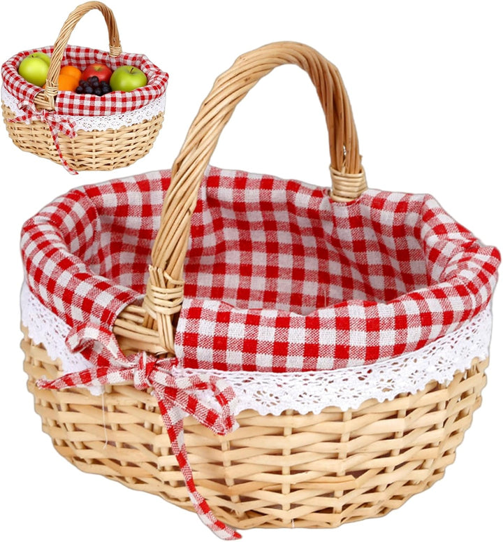 Weidenkorb mit Griff, 10 x 8 x 5 handgefertigte geflochtene Picknickkörbe, robuster Picknickkorb mit