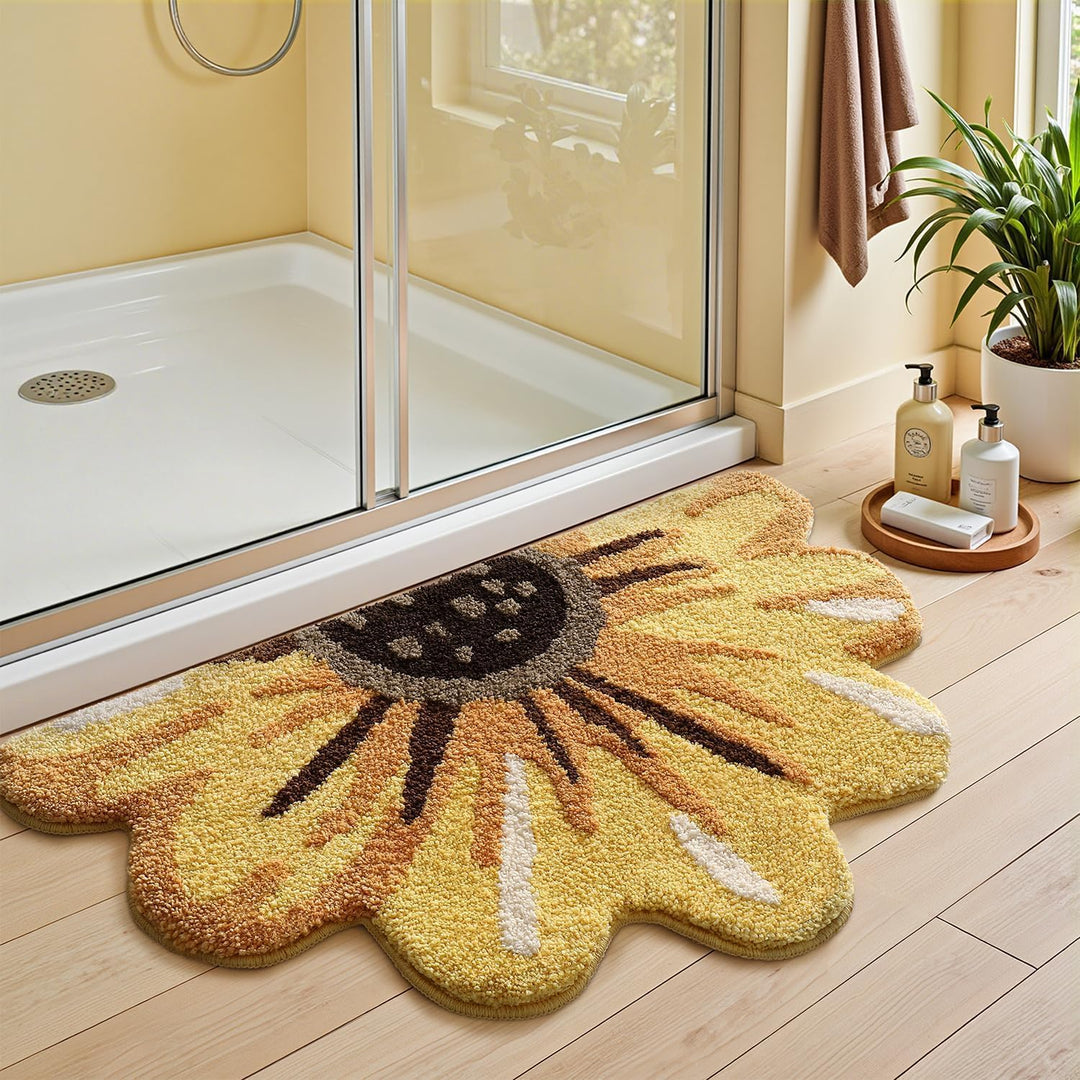DEXI Badezimmerteppich 51 x 91 cm, Badematte rutschfest Absorbierende mit Sonnenblumenmuster, Blumen