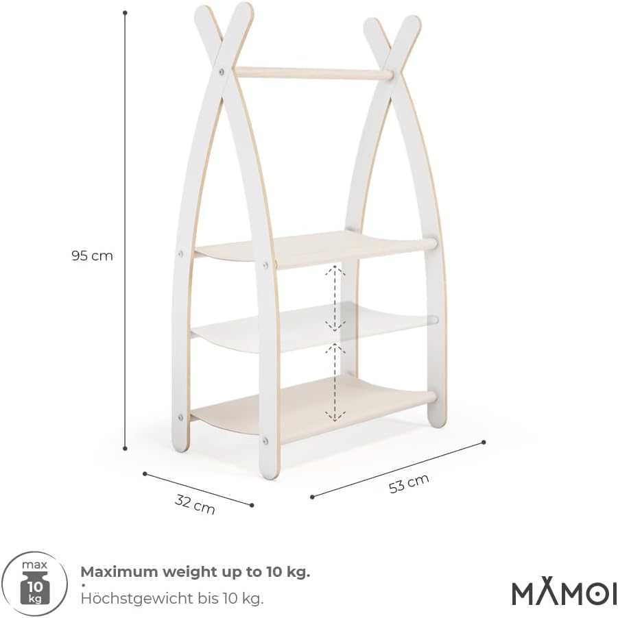 MAMOI Kleiderstange Baby Kinderzimmer|Kinderkleiderstange 106x95x32cm / 53x95x32cm 1 Modul - 2 Regal