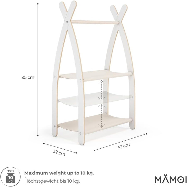 MAMOI Kleiderstange Baby Kinderzimmer|Kinderkleiderstange 106x95x32cm / 53x95x32cm 1 Modul - 2 Regal