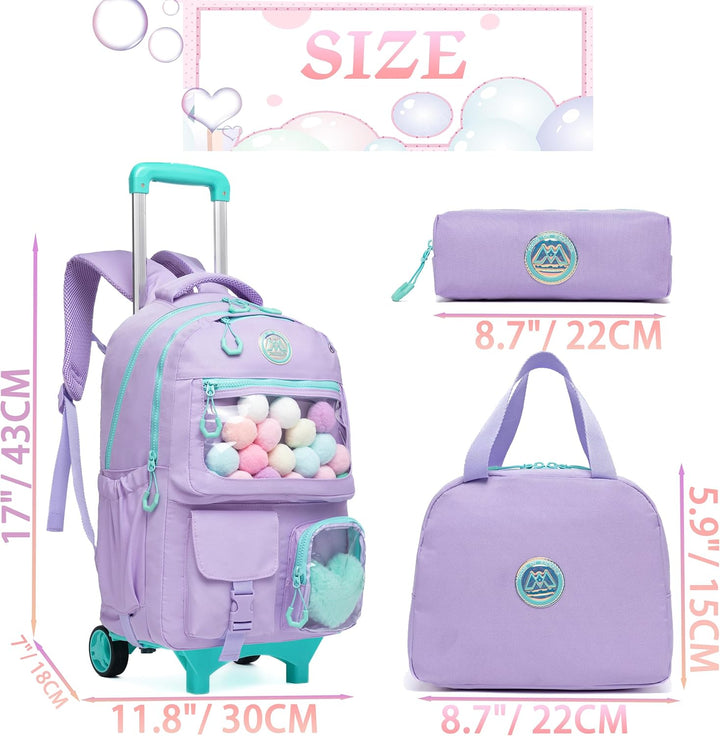 HTgroce Lila Süsser Kinder Trolley Rucksack Schultasche Schulranzen Mädchen schultrolleys Schulrucks