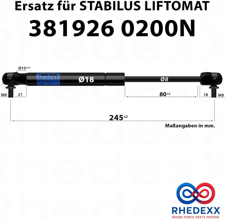 Ersatz für Stabilus Liftomat 381926 0200N RhedexX® Gasdruckfeder Winkelgelenk Gasdruckdämpfer mit M8
