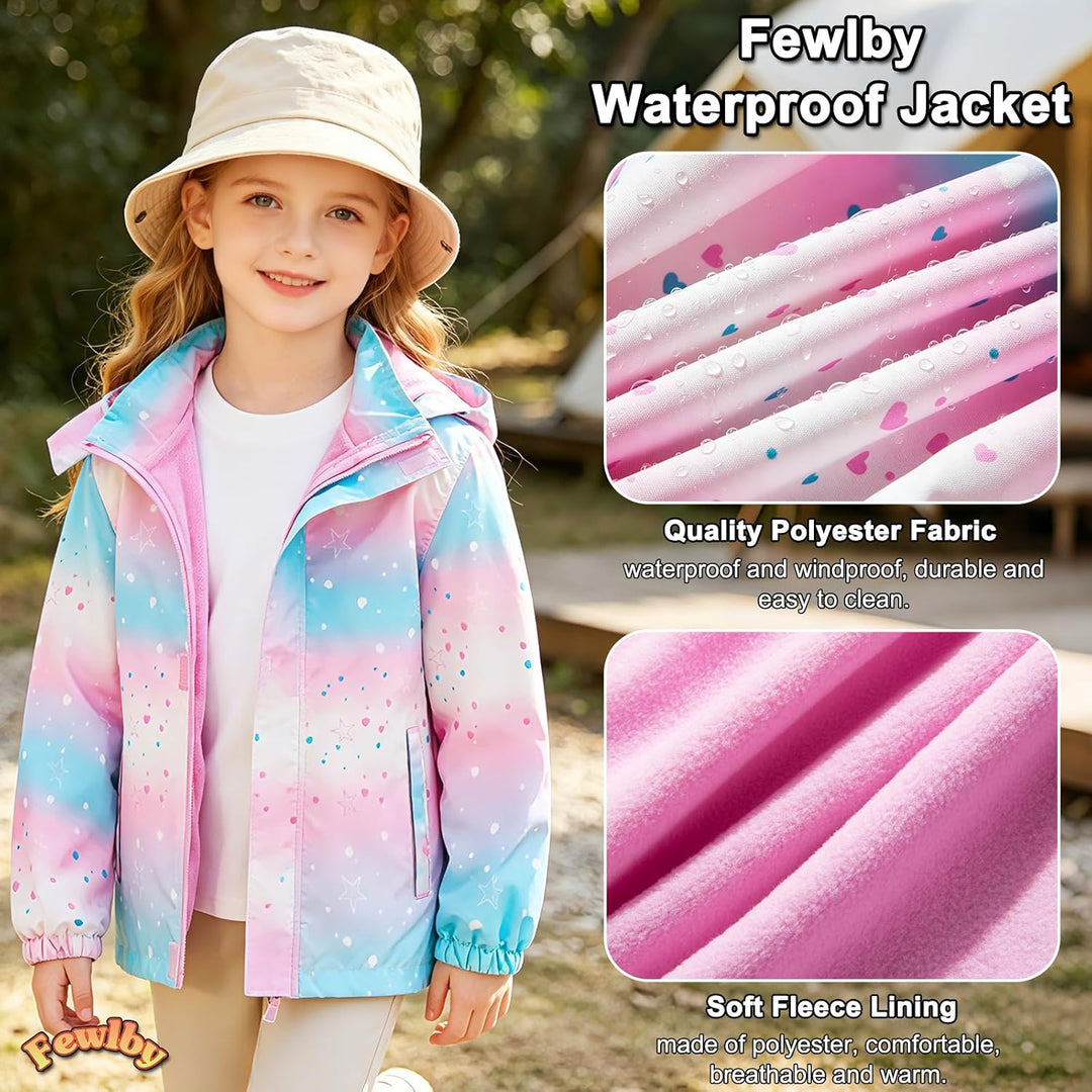 Mädchen Regenjacke - Regenmantel mit Kapuze Outdoor Wasserdichte Jacke Kinder Softshelljacke Übergan