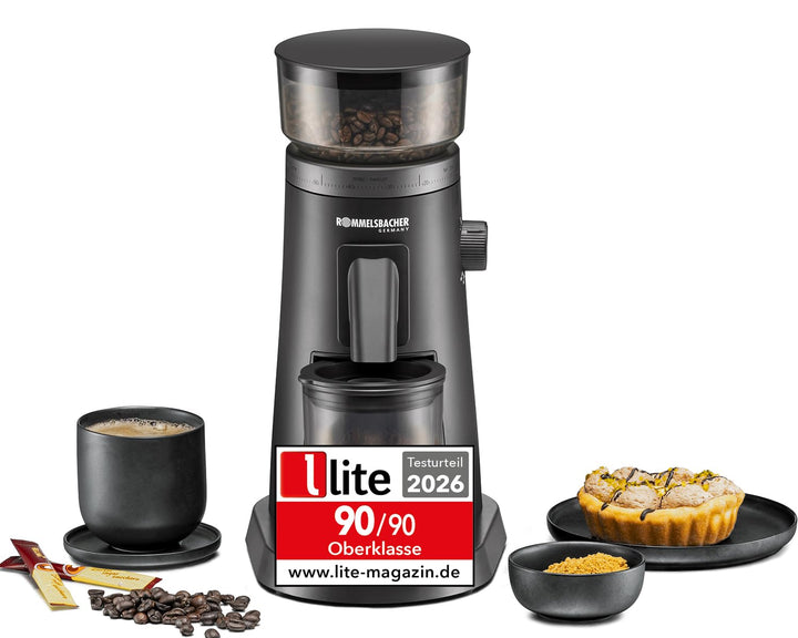 ROMMELSBACHER Premium Kaffeemühle EKM 600, Edelstahl-Mahlwerk mit robustem Metallgetriebe für hohe M