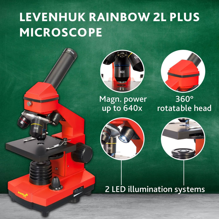Levenhuk Rainbow 2L Plus Orange Kinder Heimlabor STEM-Set mit Tragbarem Biologischen Mikroskop mit 6
