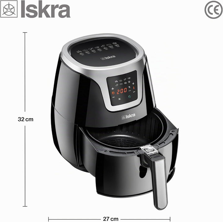 Iskra Heissluftfritteuse klein | 3.2L Airfryer | Touchscreen mit 8 Programmen | Gesunde Fritteuse oh