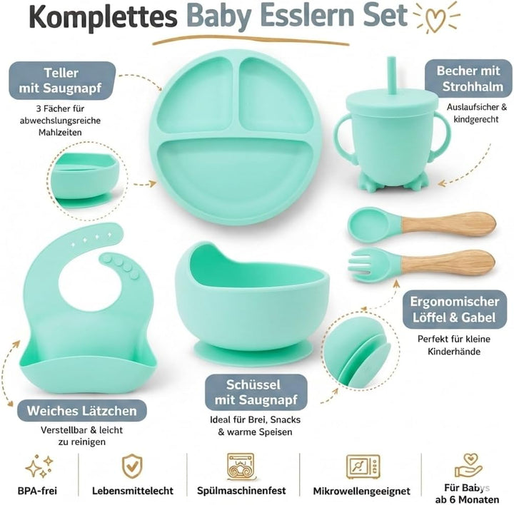 Eliano Sicheres & Rutschfestes Silikon Baby-Geschirrset - 6-teilig | Perfekt für die Beikosteinführu