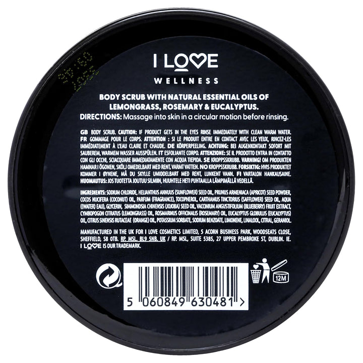 I Love Wellness DESTRESS Body Scrub, With Natural Essential Oils of Lemongrass, Rosemary & Eucalyptu
