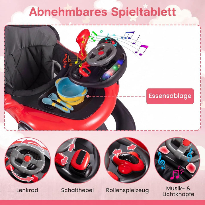 COSTWAY 7 in 1 Lauflernhilfe mit Verdeck, Lauflerwagen mit einstellbarer Höhe & Geschwindigkeit, Bab