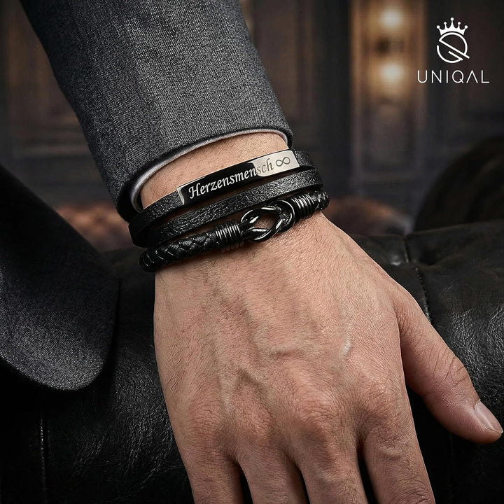 UNIQAL | Personaliesiertes Lederarmband mit Gravur "SHAPE" Herren Damen | Leather Bracelet mens | Ma