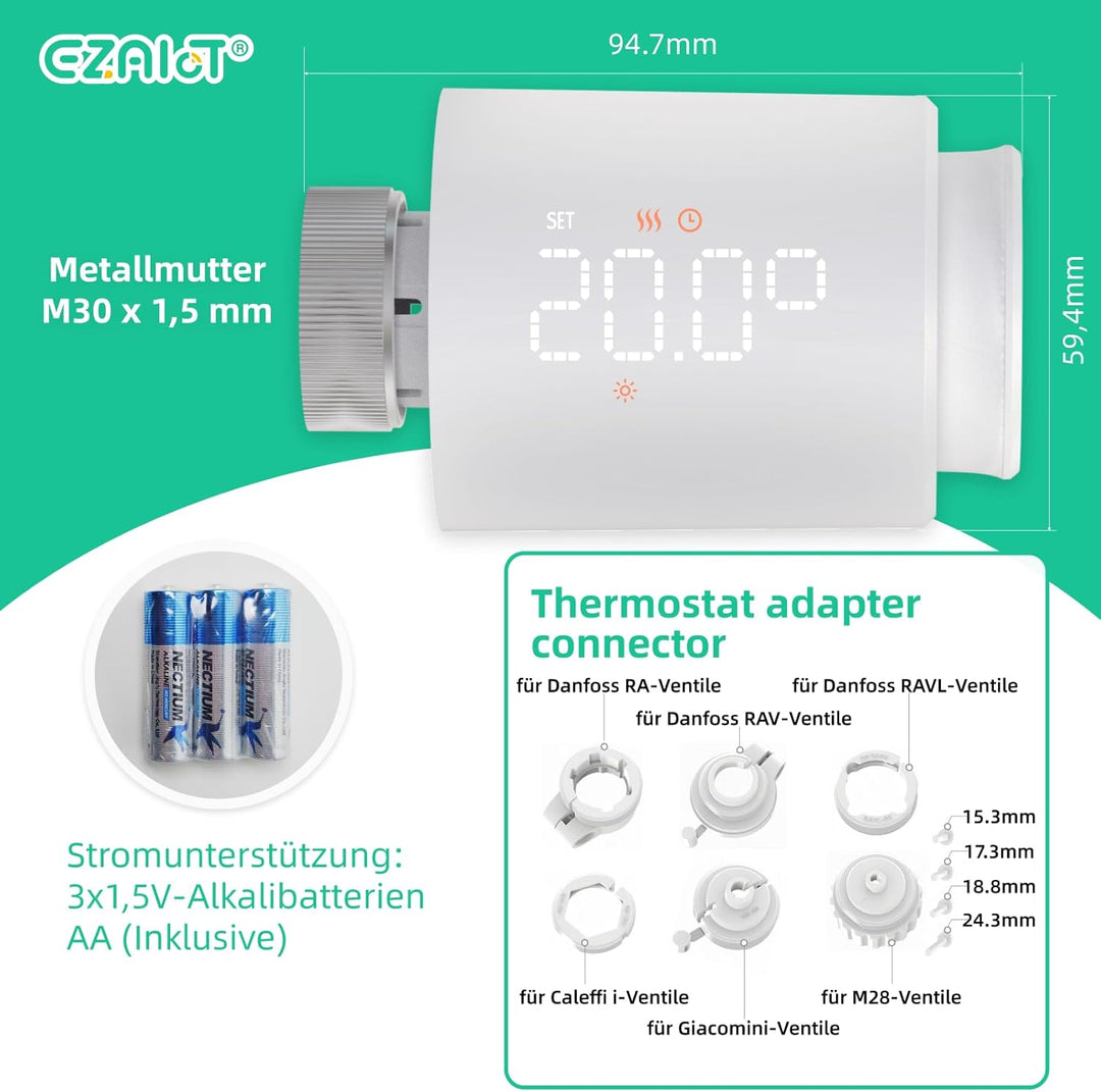 Smartes Blu Heizkörperthermostat mit App, Digitaler Heizungsthermostat programmierbar zur einfachen